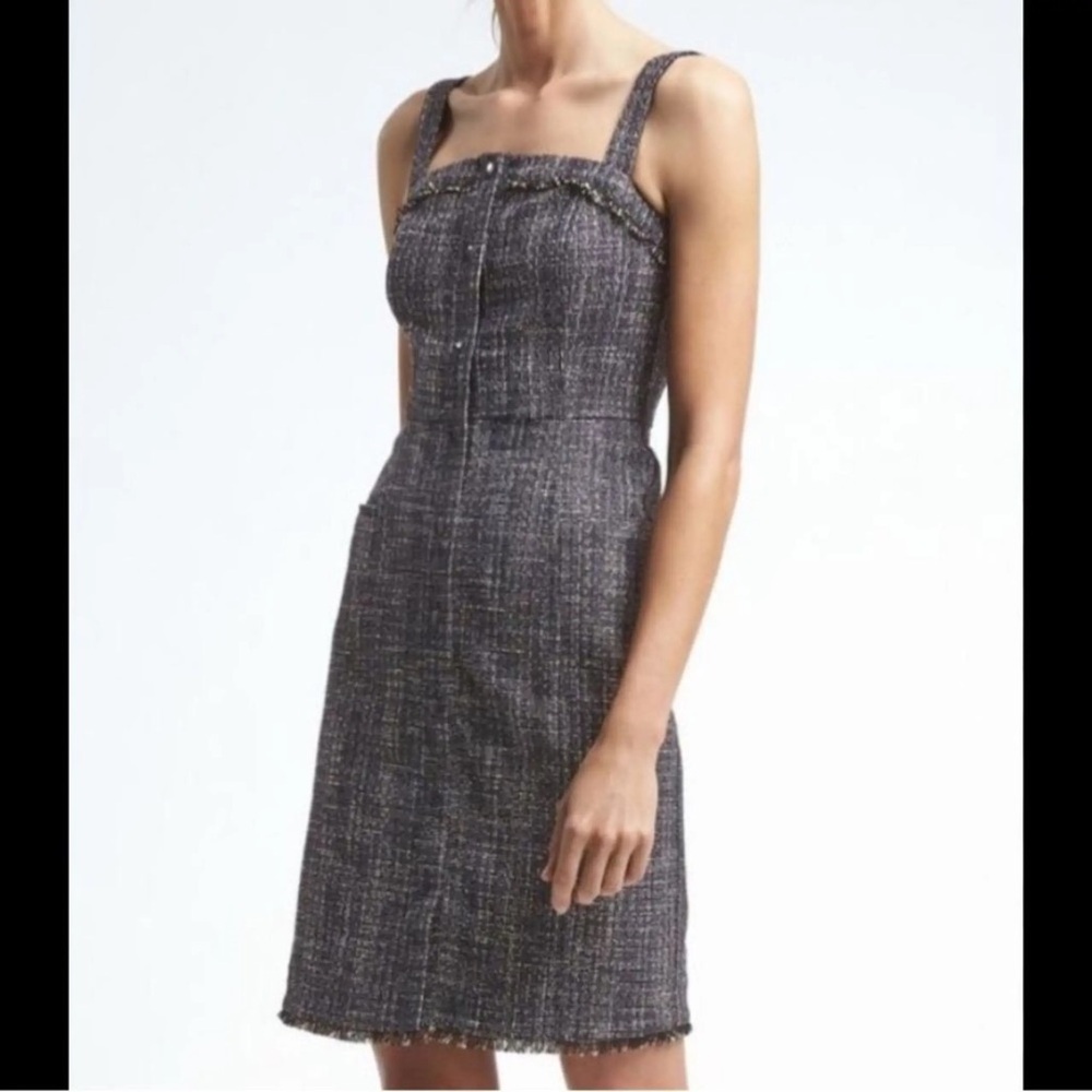 Banana Republic Tweed Button-Front Mini Dress - Blue/Navy